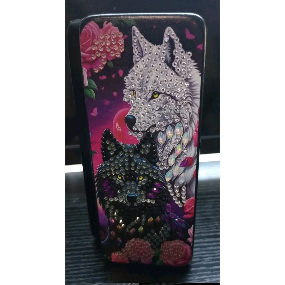 Diamond Painted Eyeglass Case Wolf Rhinestone Glasses Case Floral Hard Shell New